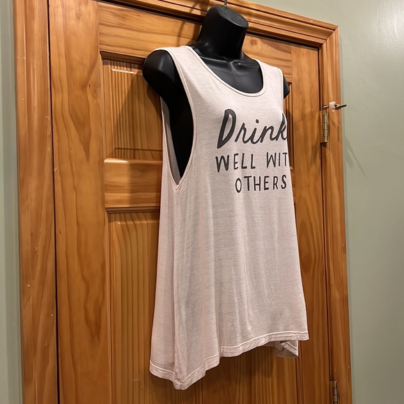 Drinks Well With Others Blush Pink and Gray Lettering Muscle Tee Tank Top - Picture 2 of 5